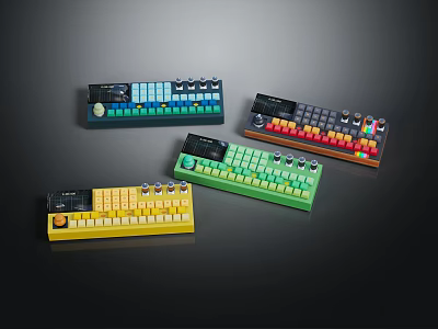 Colorful Electronic Music Keyboards With Control Knobs Illuminated Keys And Bright Color Schemes 3d model
