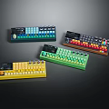 Colorful Electronic Music Keyboards With Control Knobs Illuminated Keys And Bright Color Schemes