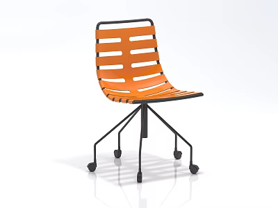 Orange Leisure Chair with Slatted Back and Black Metal Frame on Caster Wheels Modern Design 3d model