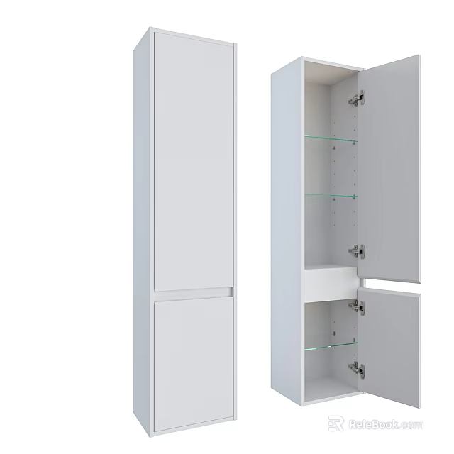 Modern White Storage Cabinet With Glass Shelves And Double Doors Design 3d model 