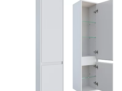 Modern White Storage Cabinet With Glass Shelves And Double Doors Design 3d model
