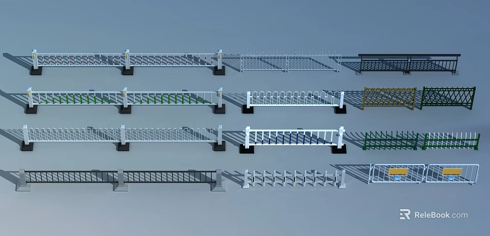 Various Decorative Outdoor Fence Types with Metal PVC and Wrought Iron Designs 3d model 