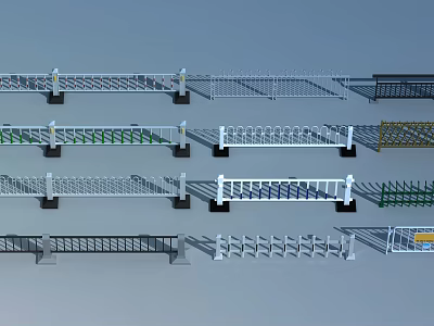 Various Decorative Outdoor Fence Types with Metal PVC and Wrought Iron Designs 3d model