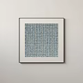 Abstract Painting With Blue And White Grid Pattern In Black Frame Hanging On Wall 3d model