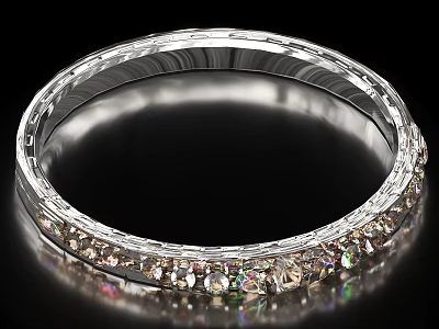 Sparkling Silver Bangle With Diamond Studded Design For Elegant Jewelry Collection 3d model