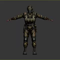 Game Movie Character Wearing Camouflage Uniform And Gas Mask With Tactical Vest And Outstretched Arms