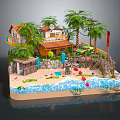 Elegant Detached Villa With Palm Trees Beach Gazebo Ocean Waves And Greenery