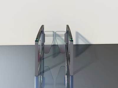 Modern Metal Turnstile With Glass Doors On Smooth Gray Floor And White Wall Background 3d model