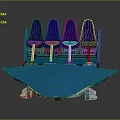 Blue Four Seats Arrangement With Platform And Support Structure Design