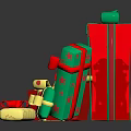 Colorful Gift Boxes With Red Green And Gold Bows And Ribbons