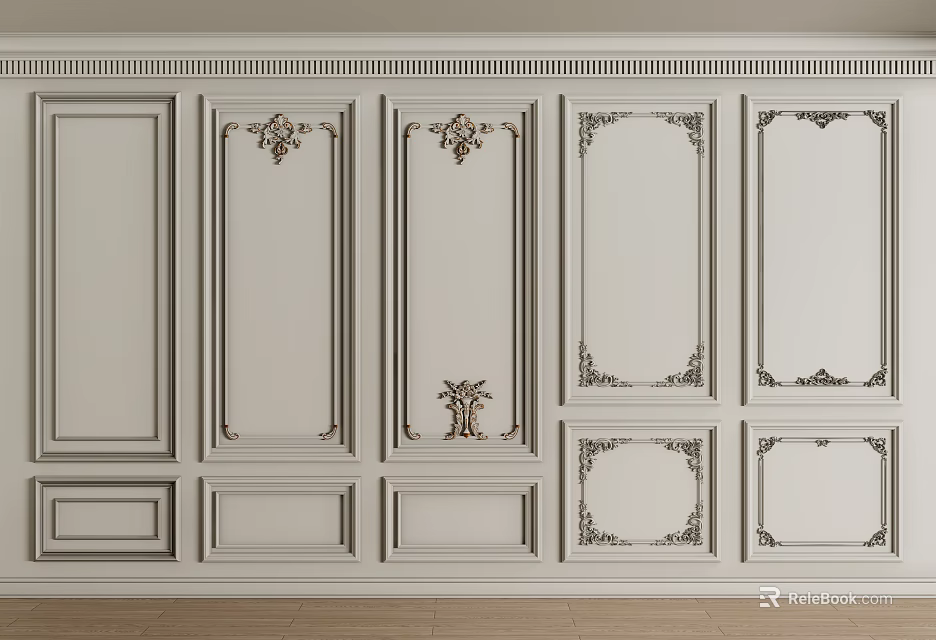 Elegant Classical Gypsum Molding Wall Panel Design With Ornate Carvings 3d model 