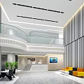 Modern Front Desk Reception Area With Stylish Sofa Seating And Elegant Lighting 3d model