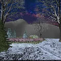 Stunning Night Landscape With Milky Way Starry Sky Snowy Ground And Mountain Silhouette