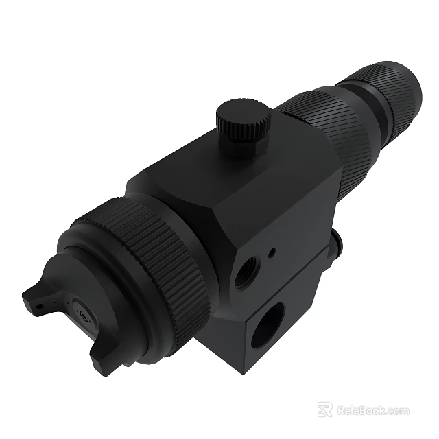 Black Tactical Optical Device With Adjustable Knobs And Mounting Base 3d model