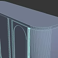 Light Purple Side Cabinet With Curved Door Panels And Metal Legs Against White Wall