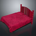 Stylish Red Striped Bed Design With Patterned Headboard And Matching Bedding