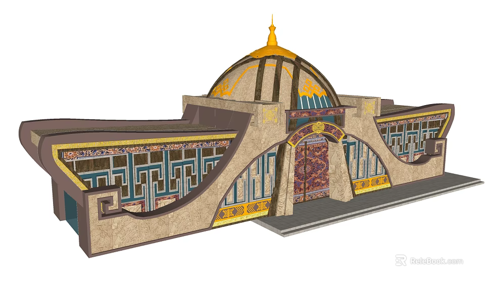 Ancient Architecture With Golden Dome Decorative Patterns Arched Doorway And Colorful Windows 3d model 