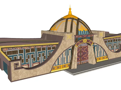 Ancient Architecture With Golden Dome Decorative Patterns Arched Doorway And Colorful Windows 3d model