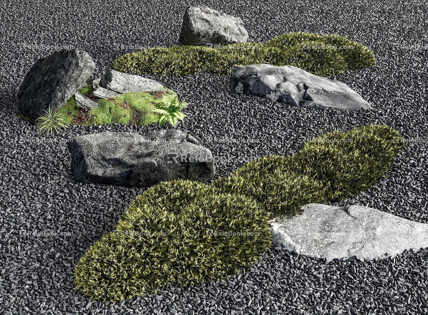 Courtyard landscape stone moss micro-terrain courtyard sketch landscape landscaping 3d model