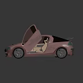 Pink Sporty Car With Scissor Doors Rear Spoiler And Alloy Wheels