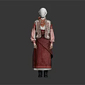 Traditional Ethnic Clothing With Red Striped Skirt Vest Headscarf And Necklace