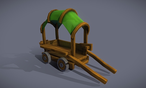 Hand-painted carriage Cartoon carriage wagon cart board car wooden car 3d model