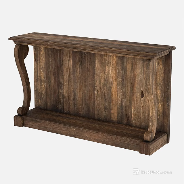 Rustic Wooden Entryway Console Table With Natural Wood Grain And Curved Legs 3d model 