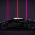 Black Sports Car With Purple Wheels And Neon Light Background