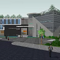 Modern Office Building Design With Glass Facade Green Roof Water Feature Palm Trees Outdoor Area