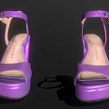 Purple High Heel Sandals With Block Heel Platform Sole And Ankle Strap Metallic Buckle