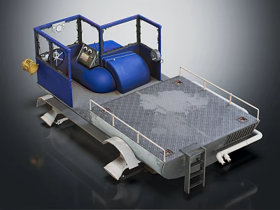 Industrial Machinery Platform With Blue Frame Drum Component And Grated Floor Railing 3d model