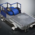 Industrial Machinery Platform With Blue Frame Drum Component And Grated Floor Railing