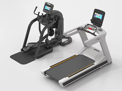 Modern Contemporary Fitness Equipment Including Elliptical Trainer Treadmill With Digital Screens 3d model