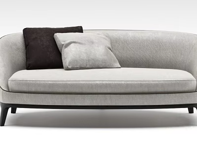 Plush Light Gray Double Sofa with Dark Brown Light Gray Decorative Pillows Modern Style 3d model