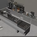 Stylish Coffee Bar Counter With Coffee Machine Pastry Display Case And Grey Cabinets