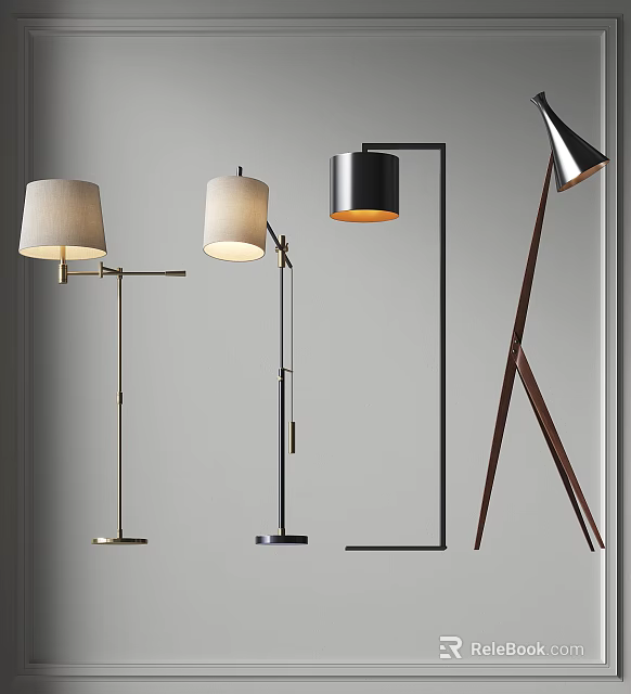Modern Floor Lamps For Living Room Various Designs Metal Wood Bases And Fabric Shades 3d model 