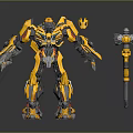 Detailed Yellow Mechanical Robot Character With Weapon Accessory And Armor Details 3d model