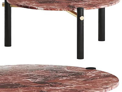Modern Round Coffee Table With Red Marble Top Black Legs And Gold Accents 3d model
