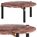 Modern Round Coffee Table With Red Marble Top Black Legs And Gold Accents