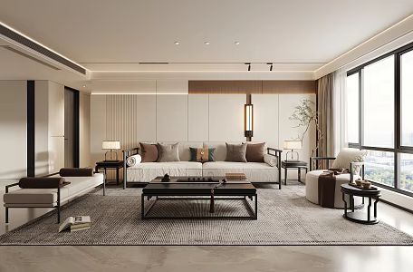 New Chinese Zen Living Room Combination Sofa Leisure Chair 3d model