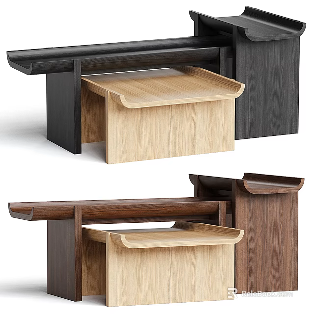 Contemporary Coffee Table Designs With Light Dark Wood And Black Finishes And Lower Shelves 3d model 