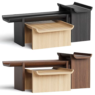 Contemporary Coffee Table Designs With Light Dark Wood And Black Finishes And Lower Shelves 3d model