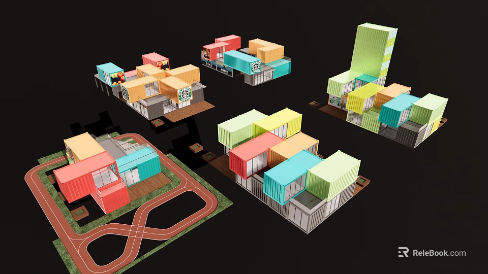 Colorful Container Buildings With Creative Layout And Modern Residential Design 3d model 