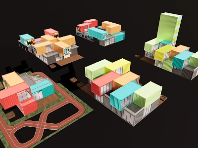 Colorful Container Buildings With Creative Layout And Modern Residential Design 3d model