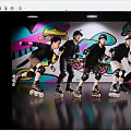 Men Roller Skating in Black Outfits With Helmets Against Colorful Graffiti Wall