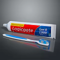 Toothpaste Tube And Toothbrush With Blue Bristles For Daily Oral Care
