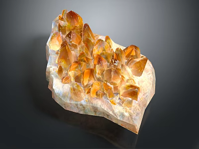 Natural Orange Crystal Cluster With Shiny Mineral Formations On White Matrix 3d model