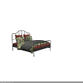 Background Double Bed With Metal Headboard Tropical Print Pillows And Gray Comforter
