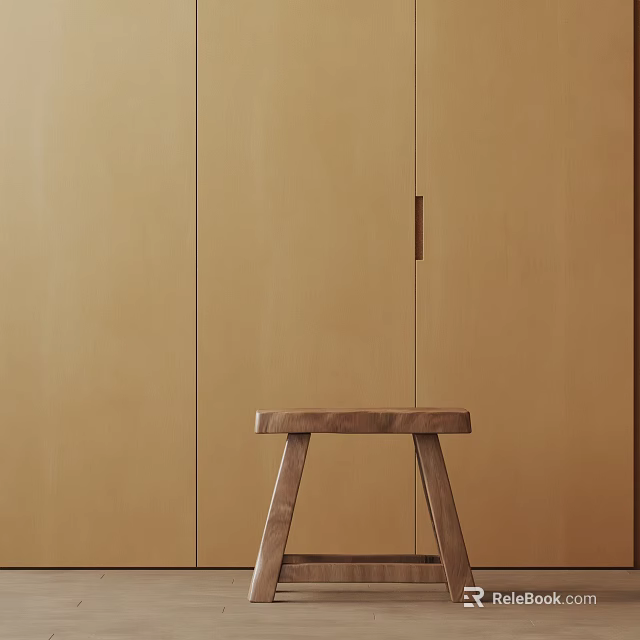 Minimalist Wooden Side Table with Rectangular Tabletop Four Legs and Light Brown Cabinet Background 3d model