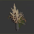 Stylish Metallic Vase With Dried Flowers And Brown Orange Green Leaves